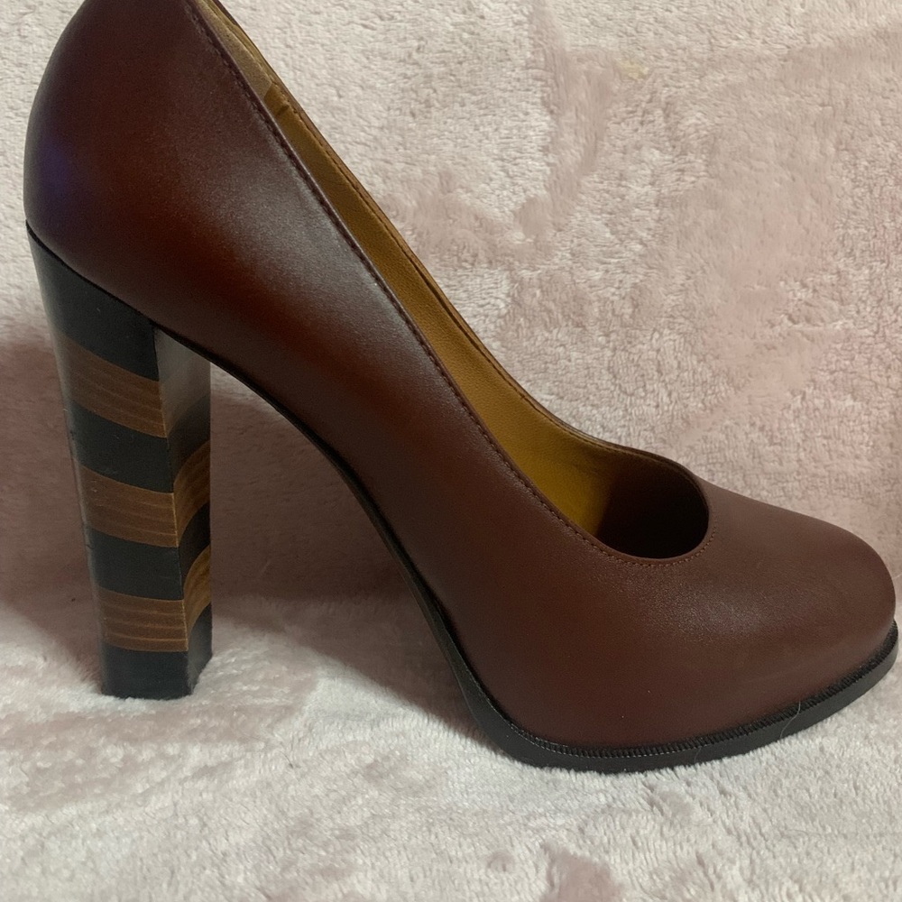 Fendi Brown Leather Chunky Heel Shoes Size 38